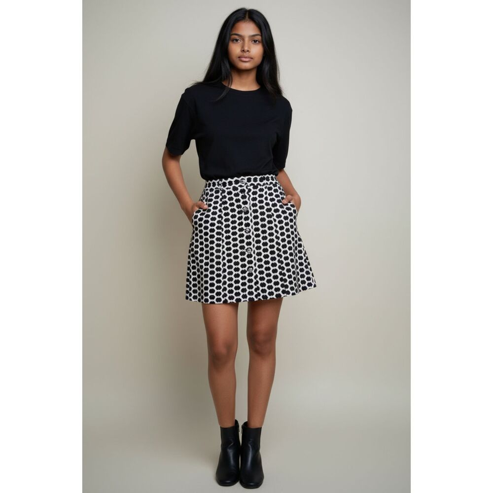 Adrienne Vittadini Women's Size 4 Black White Polka Dot 100% Cotton Button Front